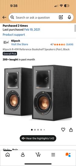 Klipsch R-41M Reference Bookshelf Speakers (Pair), Black
