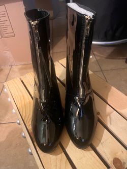 Patten leather ankle boots