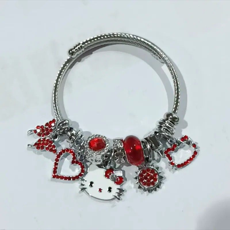 Red Stainless Steel Bracelet With Charms (hello kitty)