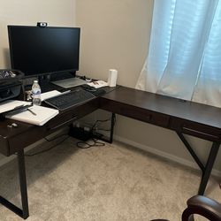 Large L Office Desk By Ashley Furniture With Power Outlet