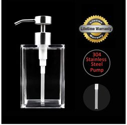 HONJAN Hand Dish Soap Dispenser,18oz Clear Acrylic Kitchen Countertop Soap Dispenser with 18/8(304) Stainless Steel Pump 2 pcs