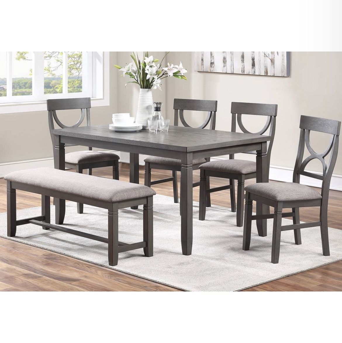 Grey And Grey 6 Piece Dining Set With Bench Brand New In Box Assembly Required Firm Price $380