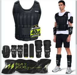 Weighted Vest Men,20lb/30lb/40lb/50lb/60lb Adjustable Weight Vest Body Weights with Adjustable Steel Plates Weights, Ankle Weights, Wrist Weights, Leg