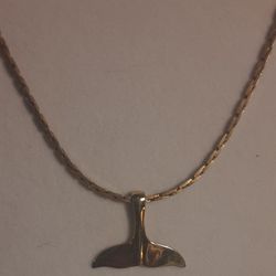 14k Solid Gold Whale Charm on 14k Chain ITALY 18"