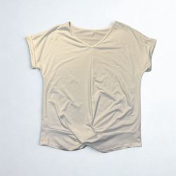 NWOT White Twist Front V-Neck Blouse Short Sleeve Soft Stretch Top Size Small