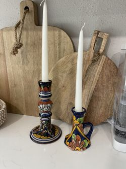 Talavera Candle Holder. Ser Of Two 
