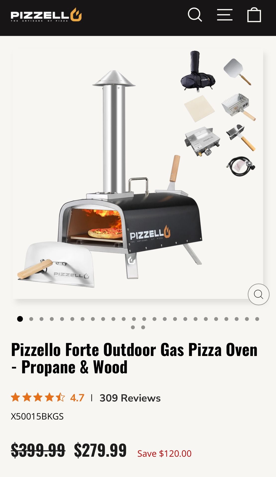pizzello forte gas 16” outdoor pizza, oven, propane, and wood