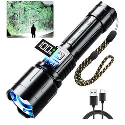 Rechargeable Flashlight 99000 High Lumens, LED Super Bright Flash Light, Tactical Flashlights with LCD Power Display, 6 Modes, Waterproof, Brightest F