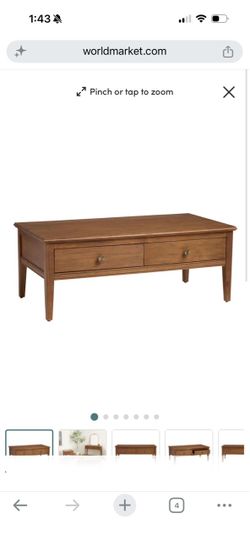 World market Becker Warm Chestnut Pine Wood Coffee Table with Drawers