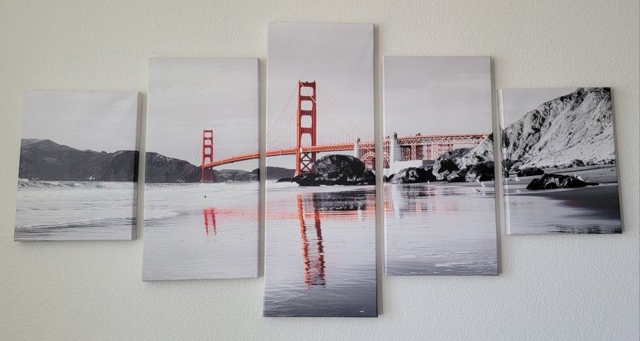 🖤 Stunning 5-Piece Golden Gate Bridge Canvas Wall Art – Modern Black & White San Francisco Decor! 🌉