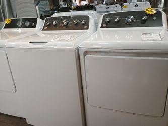 GE SET WASHER TOP LOAD, GAS DRYER White COLOR