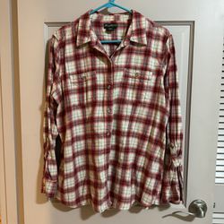 Womens Eddie Bauer Flannel Long Sleeve Shirt Adult XL Red Plaid 