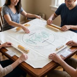 Vintage MahJ EZ Mahjong Mat - Large 54" Square - Beginner Guide Cheat Sheet Full Size