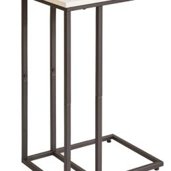 Side Table Small End Table C Shaped, Slide Under Laptop Desk for Couch, Living Room Side Table, TV Trays for Eating on Couch, Faux Marble+Black