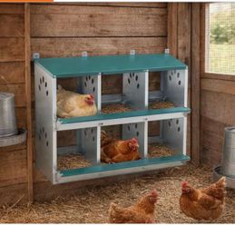 New in box. 2.7 ft. W x 1.4 ft. D Metal Shed, 6-Compartments Chicken Nesting