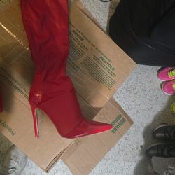 red long heel boots 