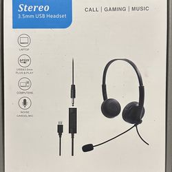 Stereo 3.5mm USB Headset w/ Noise Cancelling Mic-Call, Phone, Gaming, Music NEW!