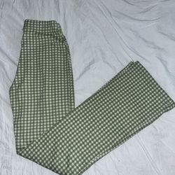 green monochrome gingham pants 