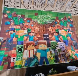 Minecraft Happy Birthday Party Backdrop Banner