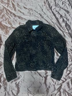 Nine West Size Small Gray Black Sarah Button Up Denim Jacket Leopard cheetah Pri