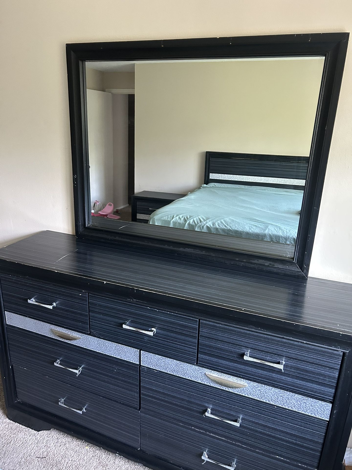 Dresser Black Glitter Set With Full Body Mirror