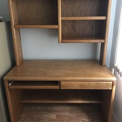 Wood (Oak) computer desk With drawer, hutch and printer stand