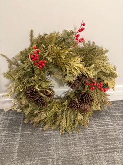 15" Holiday Wreath with Pine Cones and Ornaments