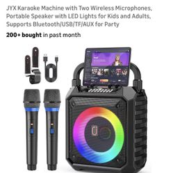JYX Karaoke Machine with Two Wireless Microphones, Portable Speaker with LED Lights for Kids and Adults, Supports Bluetooth/USB/TF/AUX for Party