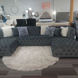 Tough to double sided sectional available black gray in stock