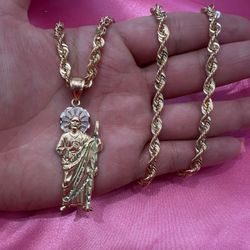 14k Gold 5mm Rope Chain W San Judas
