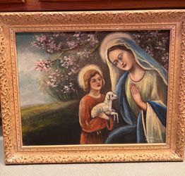 Signed 1962 Religious Oil Painting in Ornate Frame