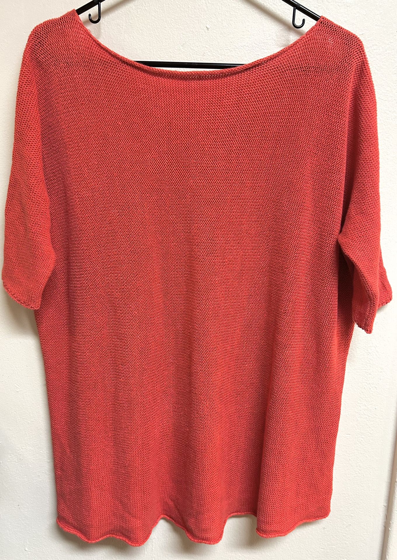 100% HEMP Specialty Knit Sweater Coral Orange Size Large