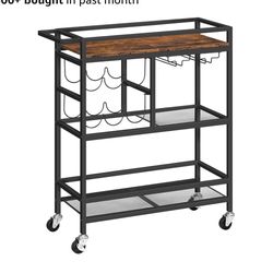 Bar Cart for Home, 3-Tier Serving Cart with Wheels and Handle, Beverage Cart with Wine Rack and Glass Holders, Rolling Wine Cart for Kitchen, Dining R