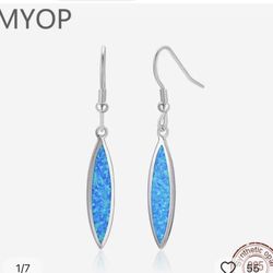 925 Sterling Silver Far Blue Opal Dangle Earrings[EAR85