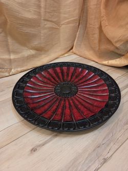 Gothic Tuscan Style Red & Black Round Medallion Centerpiece Platter 16-Inch