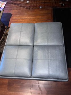Avalon 35 in. Wide Contemporary Square Coffee Table Storage Ottoman in Stone Grey Vegan Faux Leather,