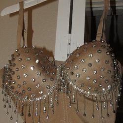 Bedazzled Nude rhinestone bra size S