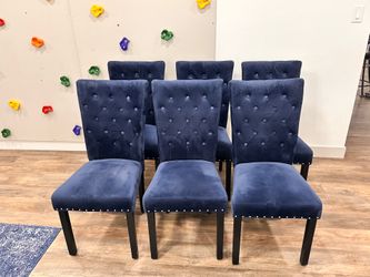6  blue velvet upholstered chairs