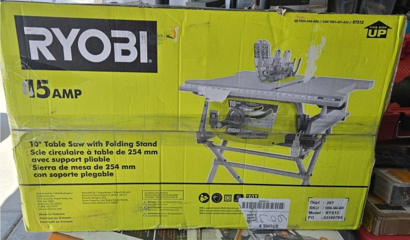 10" TABLE SAW WITH FOLDING STAND RYOBI 15 AMP