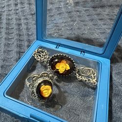 Amber Ring and Bracelet Pair. 