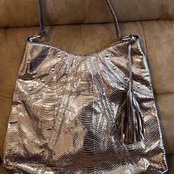 O-Ring Metallic Grey Tote Bag With 1 Strap 