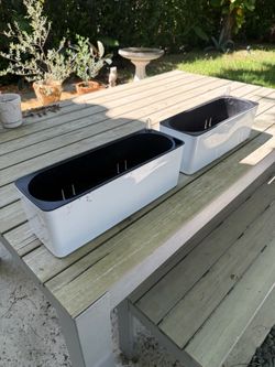 White Rectangular Self-Watering Planter Boxes – Set of 2