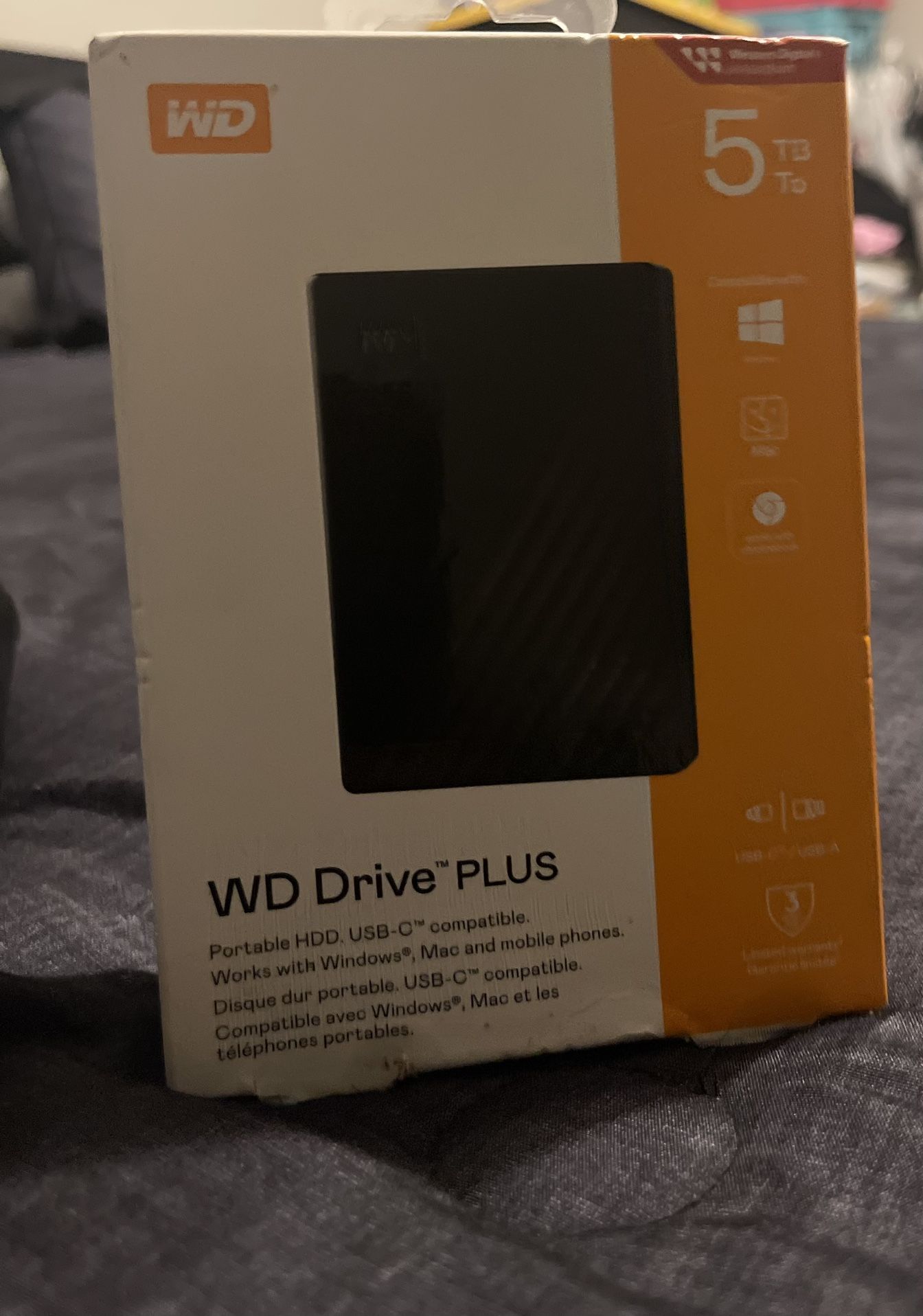 Brand New Western Digital WD DRIVE PLUS 5TB PORTABLE HDD USB-C Windows Mac