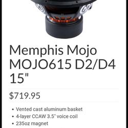 Memphis Mojo615d2 Subwoofer
