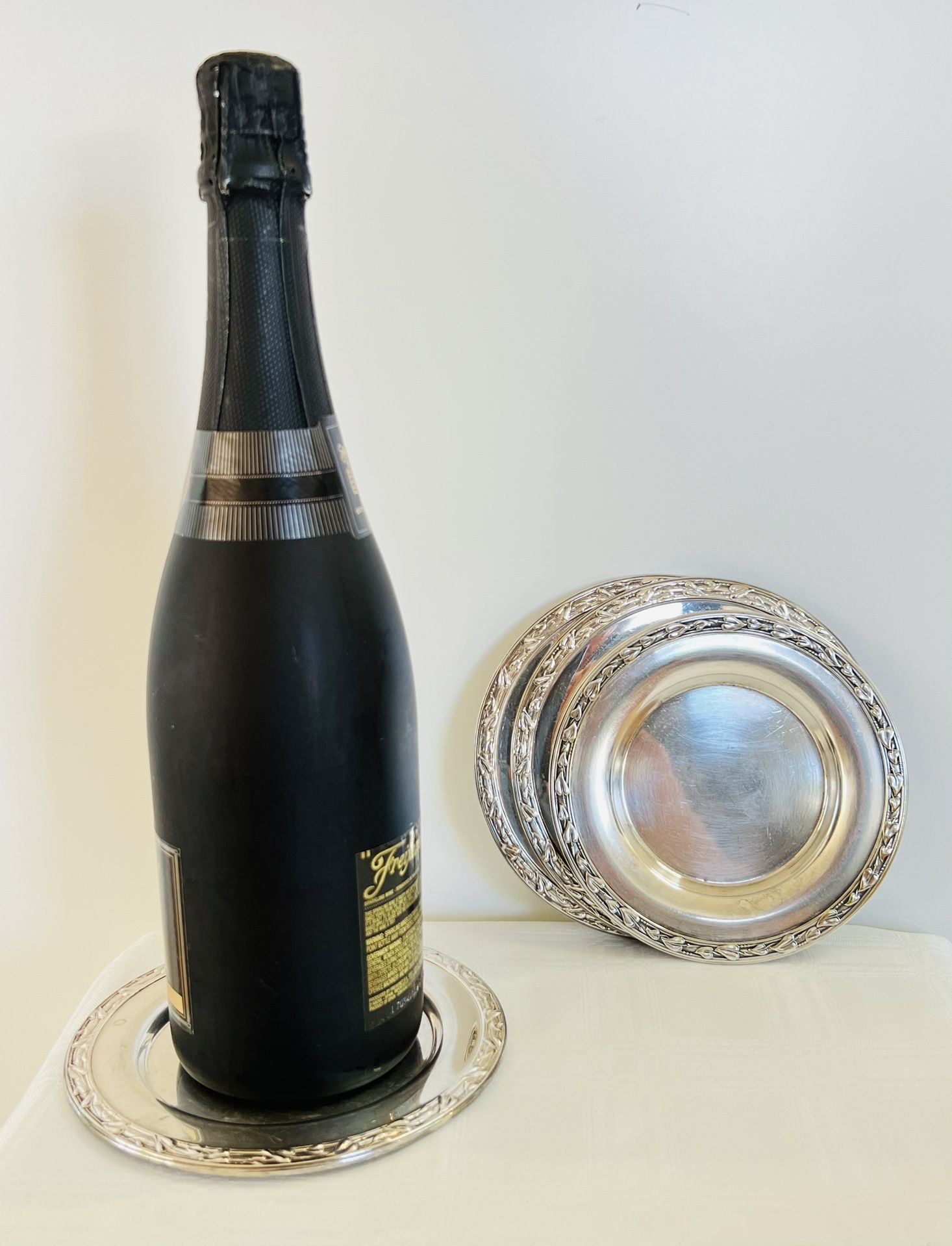 Set of 4 Silver Plate Champagne/Wine Bottle Coasters ~ Meadowbrook Wm. A. Rogers