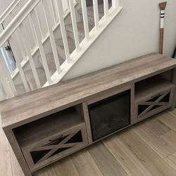 Wood TV Stand W Electric Fireplace