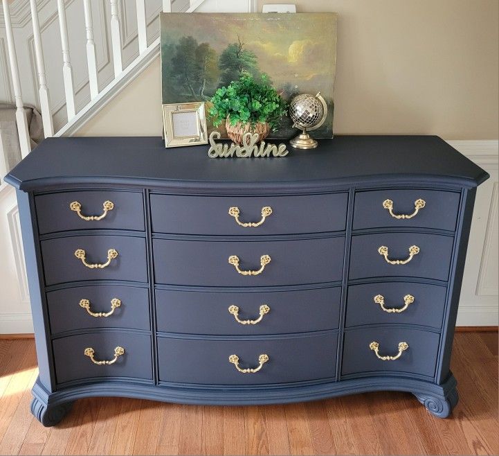Beautiful Dark Navy Blue 12 Drawer Wood Dresser