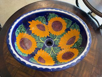 Talavera Ceramic Oval Sink with Sunflower Design