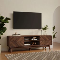 Theo mid-century modern TV stand, walnut finish, for TV up to 70" ，IF2249