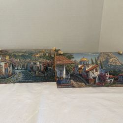 Rustic clay tile hand painted decor set of two
